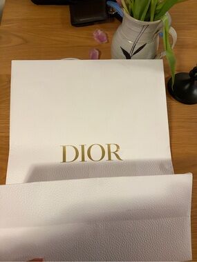Dior White and Gold Logo Gift Bag